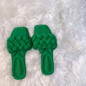 Green Quilted Slide Sandals